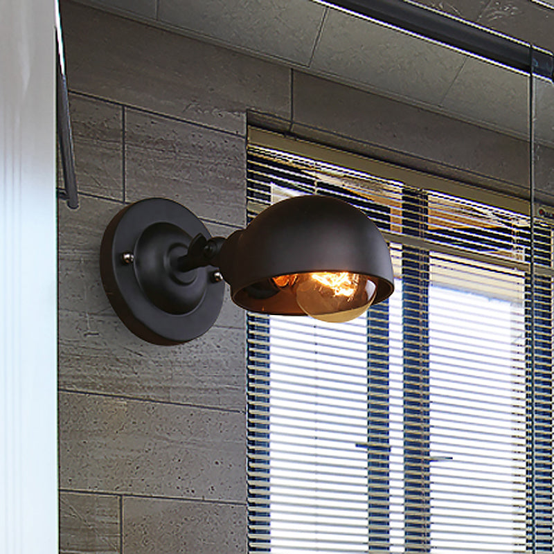 BowLift | 1 head wall-mounted light loft style dome shade metal adjustable wall lamp in black for bedroom