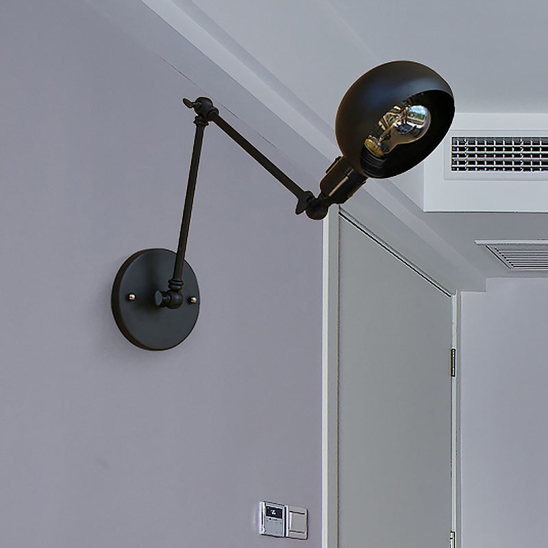 BowLift | 1 head wall-mounted light loft style dome shade metal adjustable wall lamp in black for bedroom