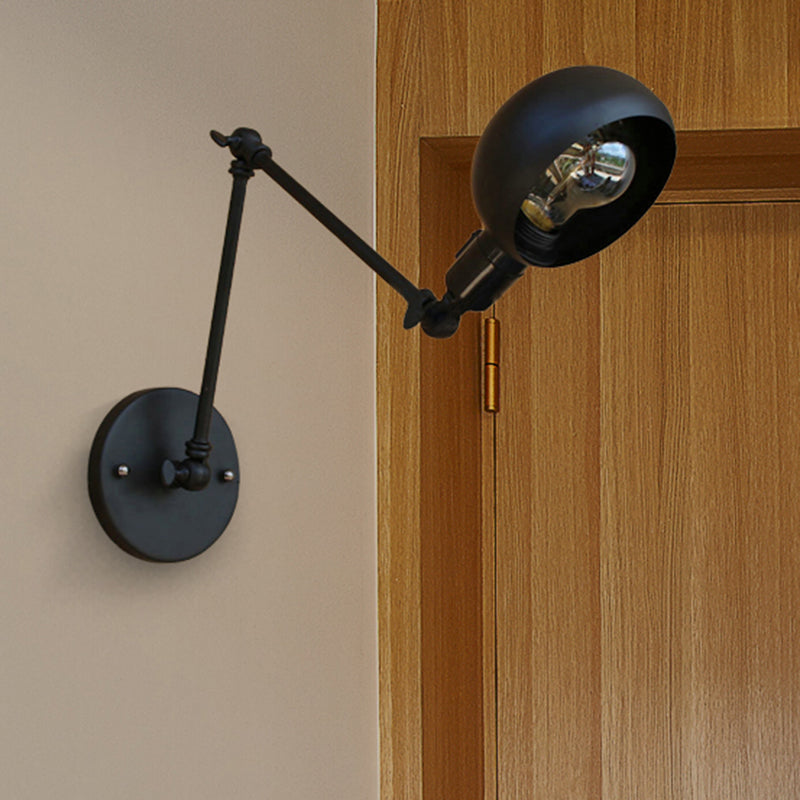 BowLift | 1 head wall-mounted light loft style dome shade metal adjustable wall lamp in black for bedroom