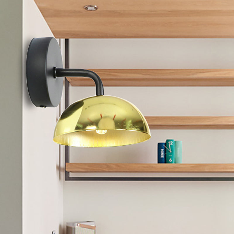 BowLift | 1 Light Wall Lamp Industrial Dome Shade Metal Down Wall Light with Curved Arm in Black/Bronze for Bedroom
