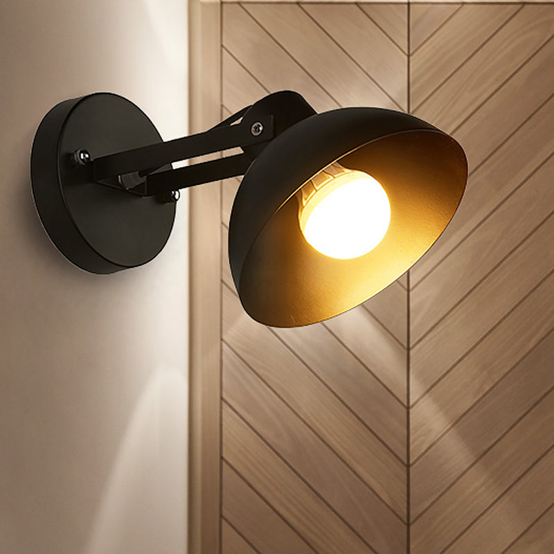 BowLift | 1 Head Wall Light Fixture with Dome Shade Metal Industrial Style Indoor Wall Lamp in Black