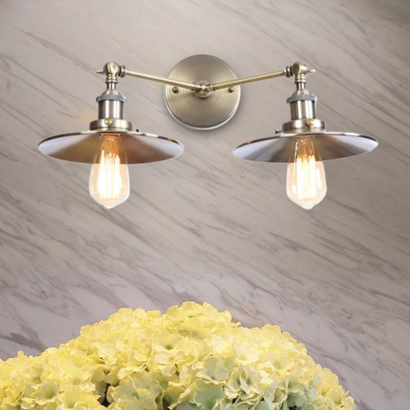 BowLift | 2 Lamps Flat Shade Wall Lighting Industrial Style Brass/Rust Metal Wall Mounted Light for Hallway
