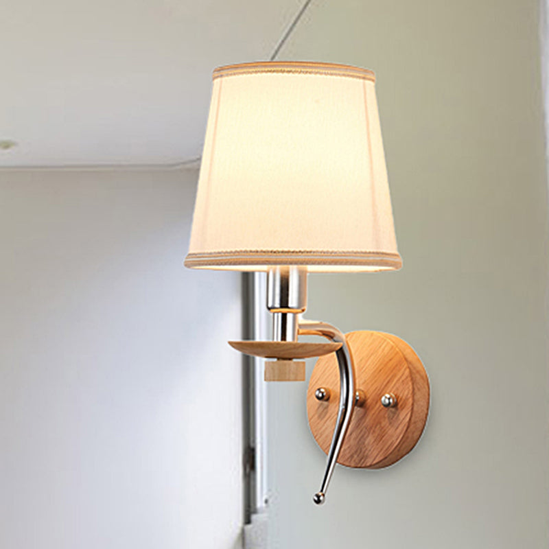 BowLift | 1-Bulb Tapered Wall Mount Contemporary White/Beige Fabric Wall Light for Corridor