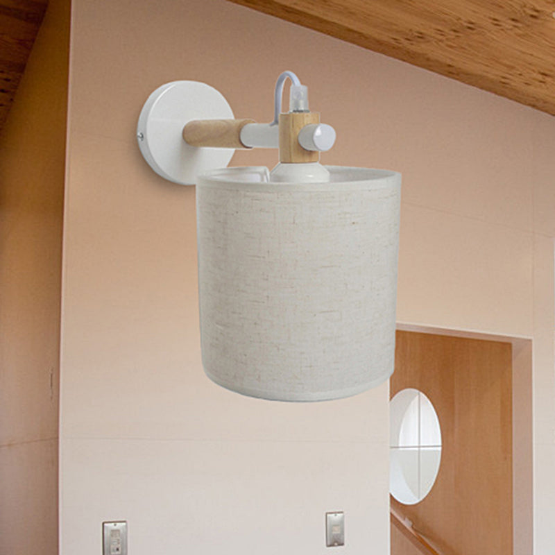 BowLift | 1 Bulb Cylinder Wall Mounted Light Simple Stylish White Fabric Wall Light Wall Lighting for Bedroom