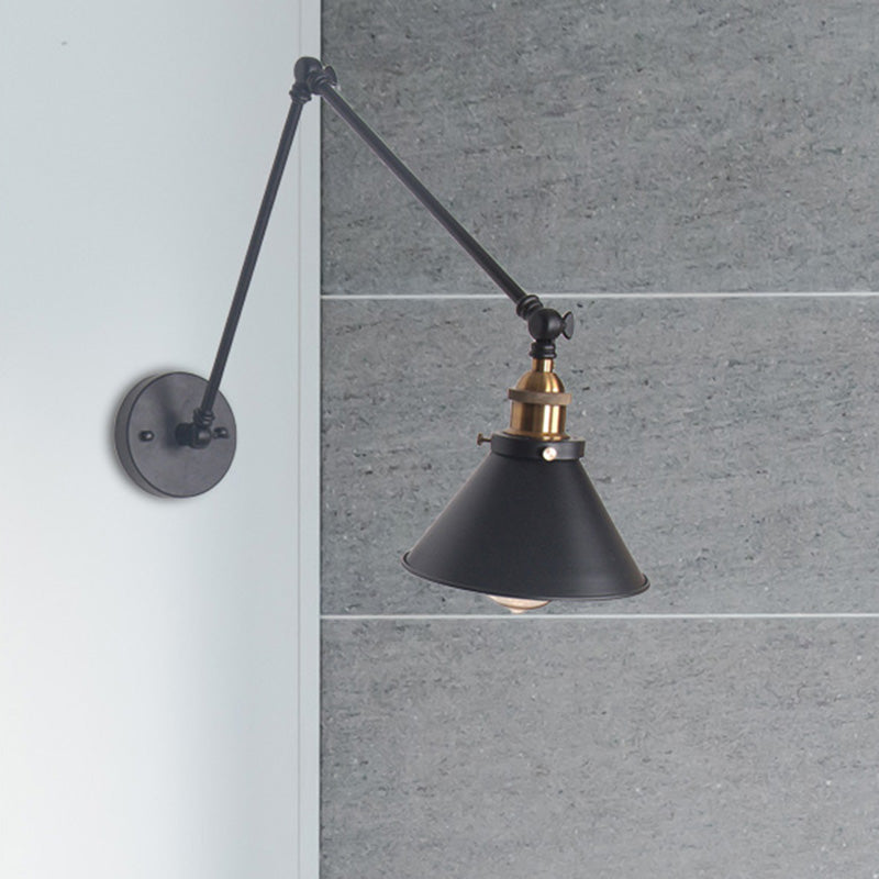 BowLift | 1 Light Adjustable Wall Lamp with Cone Shade Metal Retro Indoor Wall Lamp Light in Black/White