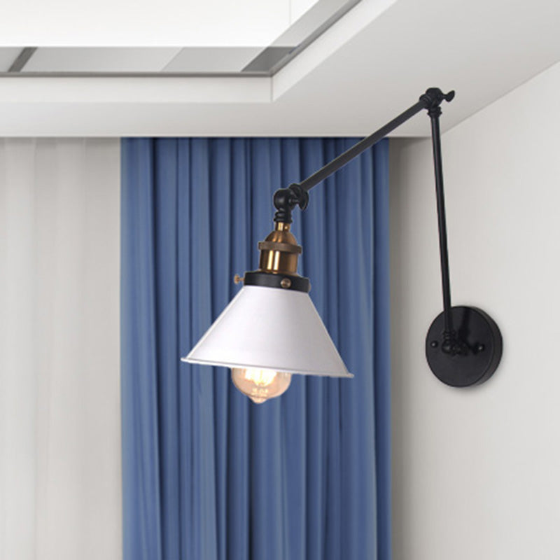 BowLift | 1 Light Adjustable Wall Lamp with Cone Shade Metal Retro Indoor Wall Lamp Light in Black/White