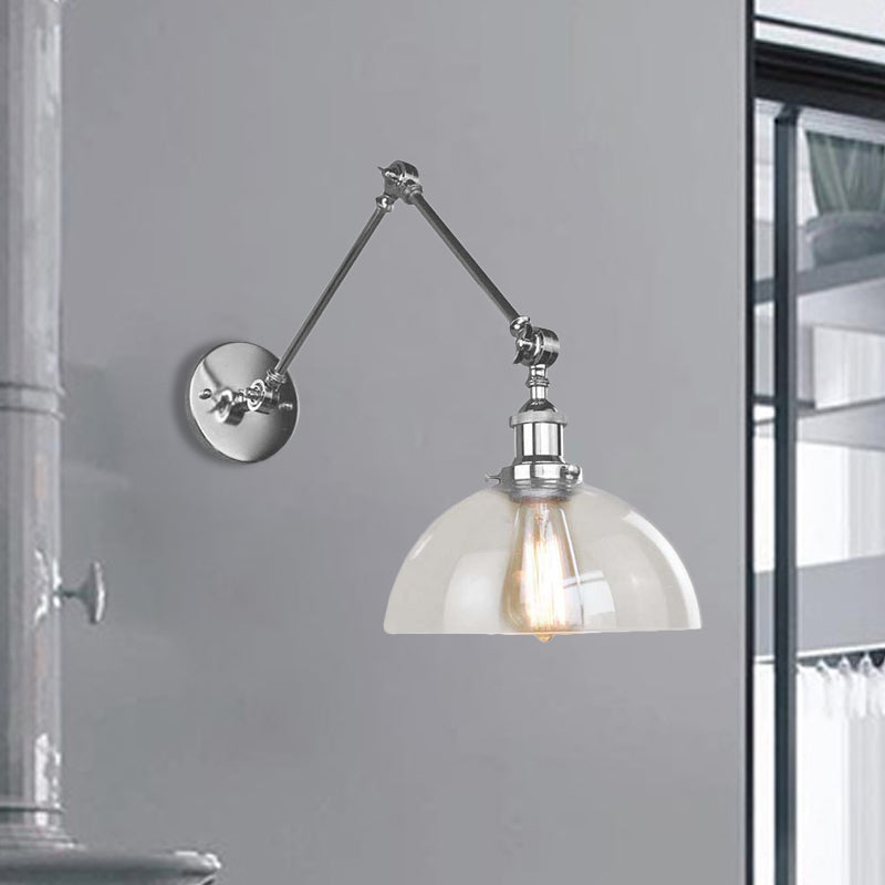 BowLift | Dome Clear Glass Wall Lamp Industrial Simple Bulb Dining Room Sconces Light in Chrome