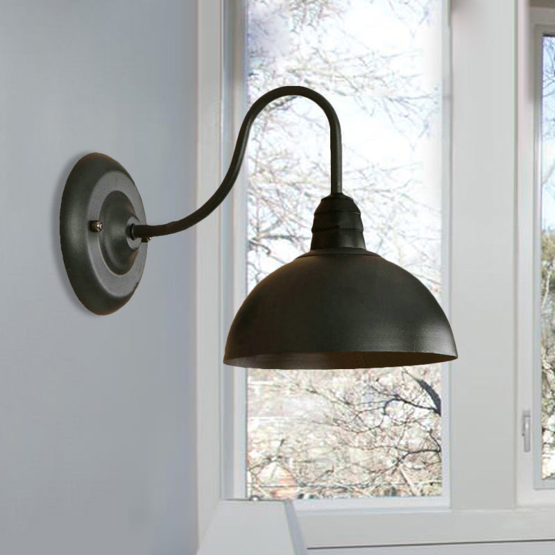 BowLift | 1 Head Wall Sconce Retro Dome Shade Metal Sconce Light Fixture with Curved Arm in Black