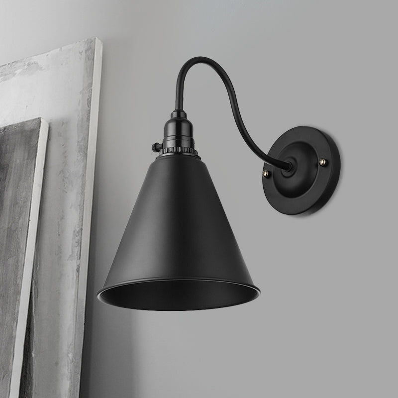 BowLift | 1 head gooseneck wall light with conical shade industrial black metal wall lamp for the dining room