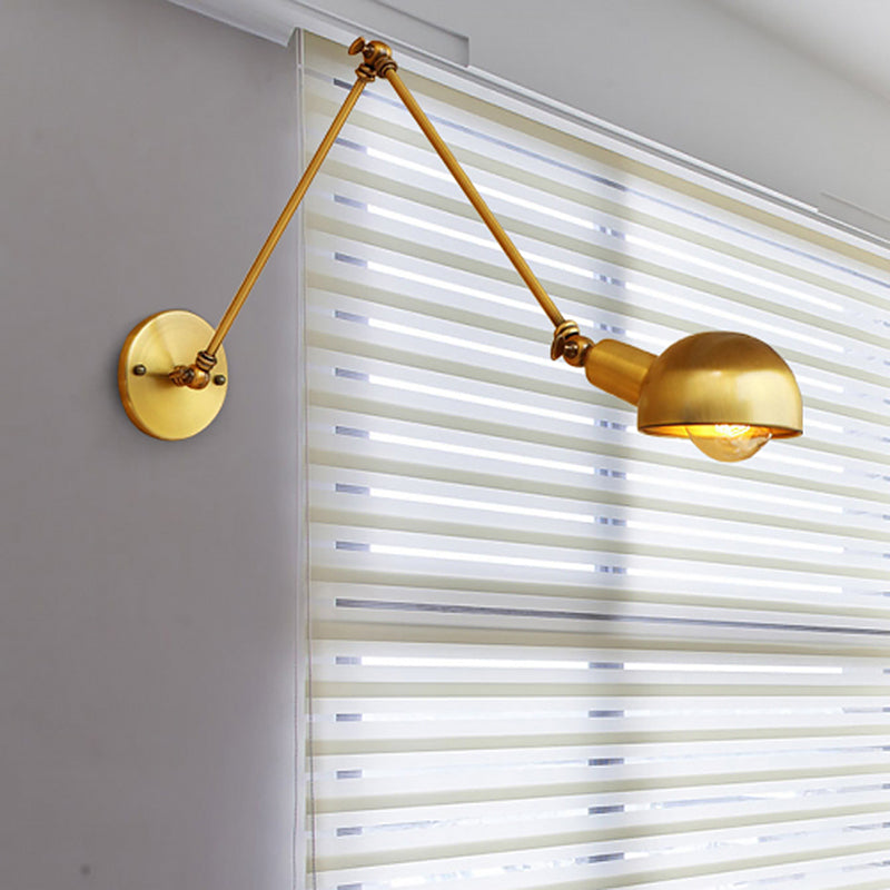 BowLift | 1 Bulb Reading Lamp Wall Retro Style Bowl Lamp Iron Adjustable Wall Lighting in Brass for the Study