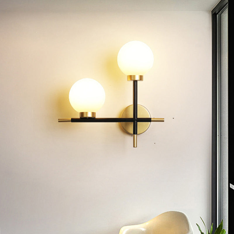BowLift | 2-Bulb Frosted Glass Wall Light Modern Black Double Sphere Living Room Wall Lamp with Cross Design