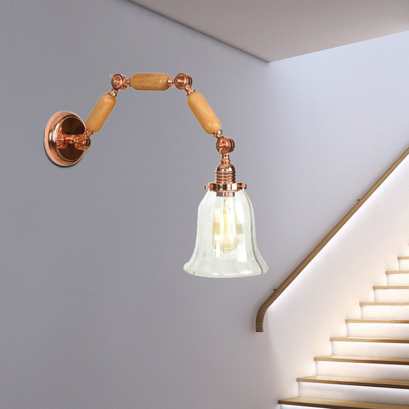 BowLift | 1 Light Flared Wall Recessed Light Antique Rose Gold Clear Glass Wall Lamp with Long Extendable Arm