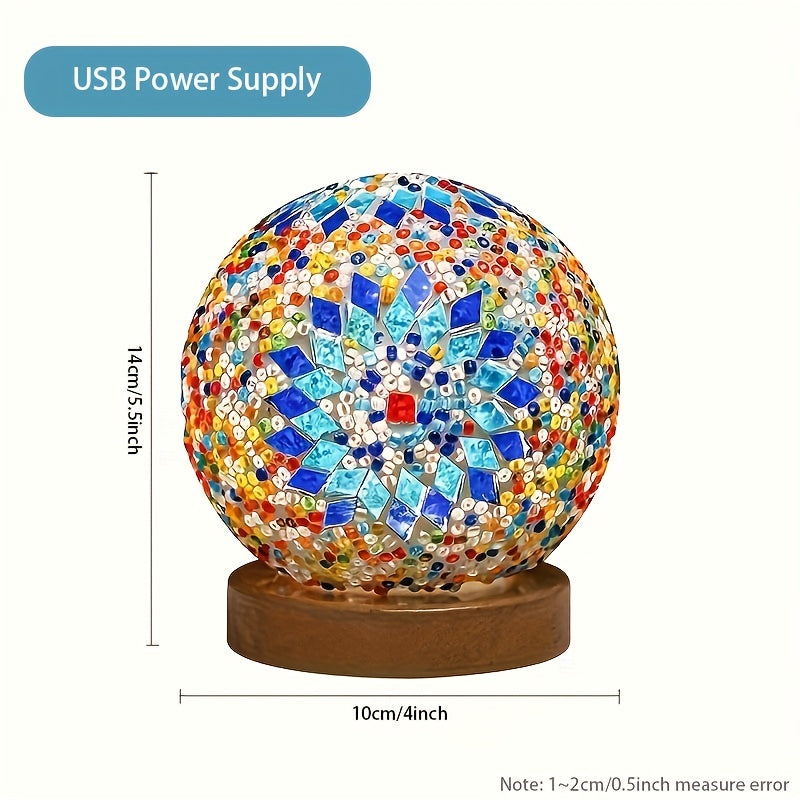 BowLift | Mosaic glass ball table lamp with wooden base - Turkish Moroccan inspired