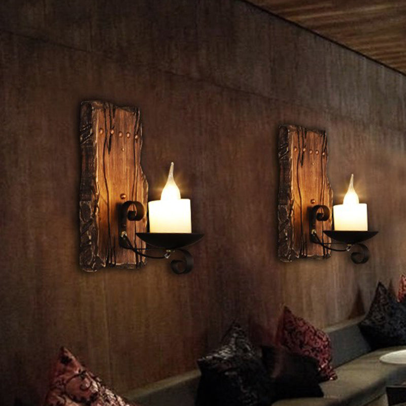 BowLift | Cylinder Coffee Shop Wall Light Fixture Artificial Marble 1 Light Brown Wall Lamp with Wood Semi-Cap/Base/Rectangle Base