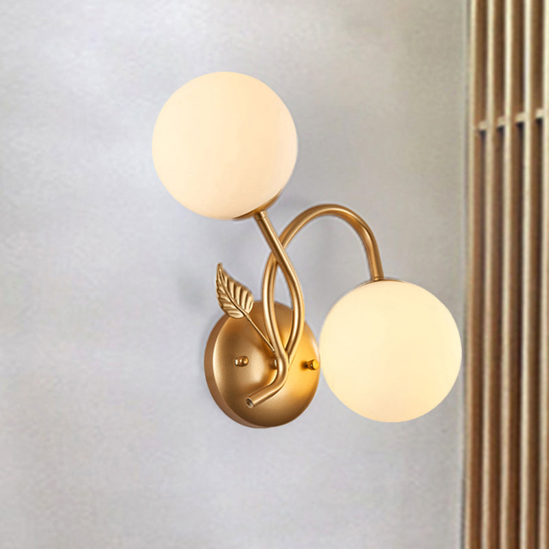 BowLift | Double Globe Opal Glass Wall Light Modern 2-Bulb Coffeehouse Wall Light in Black/Gold