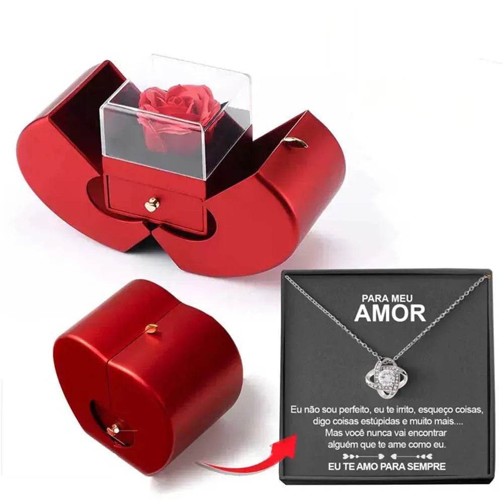 BowLift | Fashion Jewelry Box Red Apple Christmas Gift Necklace Eternal Rose For Girl Mother's Day Valentine's Day Gifts With Artificial Flower Rose Flower Jewelry Box