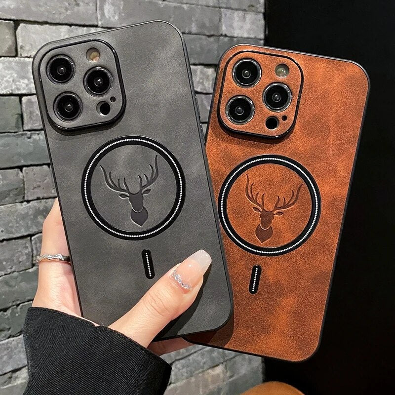 BowLift | Luxury Deer Leather Apple iPhone Case | Magnetic Phone Case, Wireless Case, MagSafe, Wireless Charging, Protective Case, Cover for iPhone 15, 14, 13 Pro Max Plus