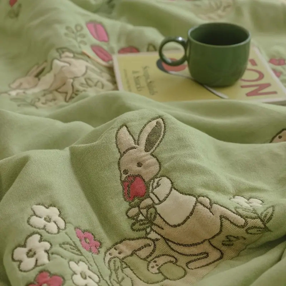 BowLift | Embroidered Bunny Floral Cotton Blanket