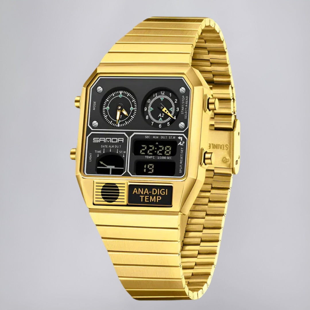 Dual-Display Watch in Retro-Modern Case Design
