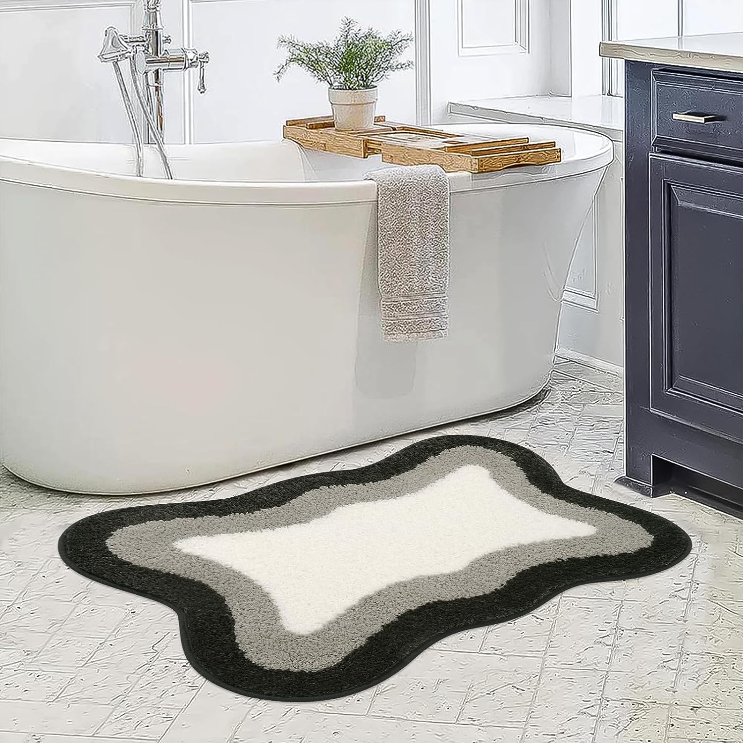 BowLift | Black Gradient Bath Mats, Carpet for Bathrooms, Cute Non-Slip Irregular Carpet for Shower Room