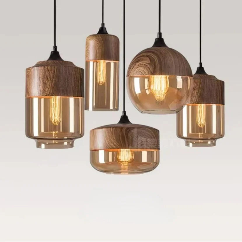 BowLift | EternaGlow Pendant Light made of Glass and Wood | Elegant Design for Your Home