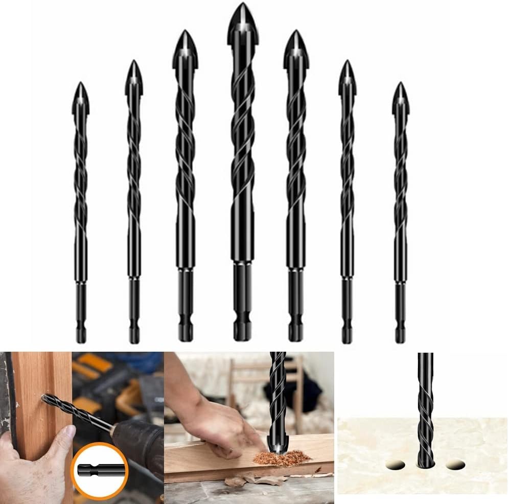 BowLift | Drill Bit Set | 7-Piece Hard Alloy | 4-Edge Cross Design | Tile, Glass & Wood Precision Drilling