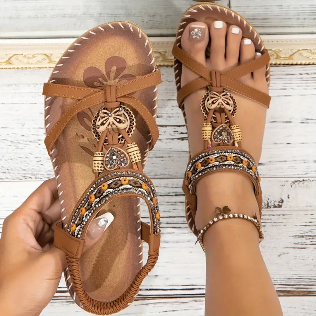 Zeyla – Boho Rhinestone Butterfly Flat Sandals