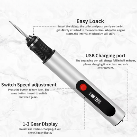 BowLift | DIY Engraving Pen for Artists, Rechargeable Precision Tool for 50+ Surfaces with 30 Bits and Mastery Guide