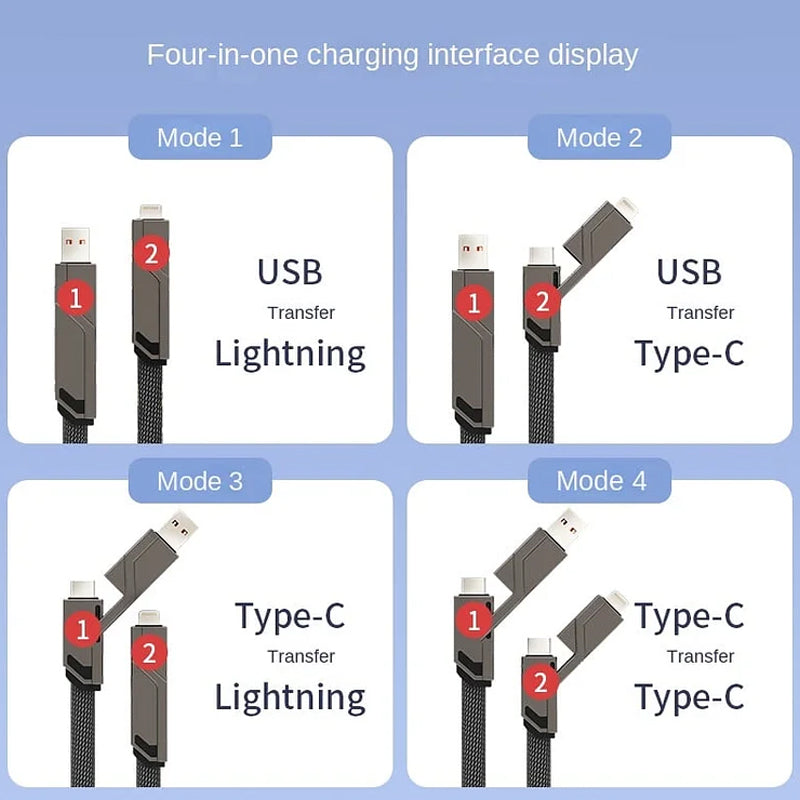 BowLift | 4-in-1 Flat Braided Anti-tangle Charger Cable with Velcro