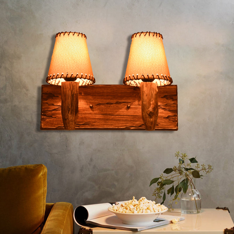 BowLift | 1/2-Light Tapered Wall Lamp Industrial Wooden Fabric Wall Lamp Fixture for Dining Room