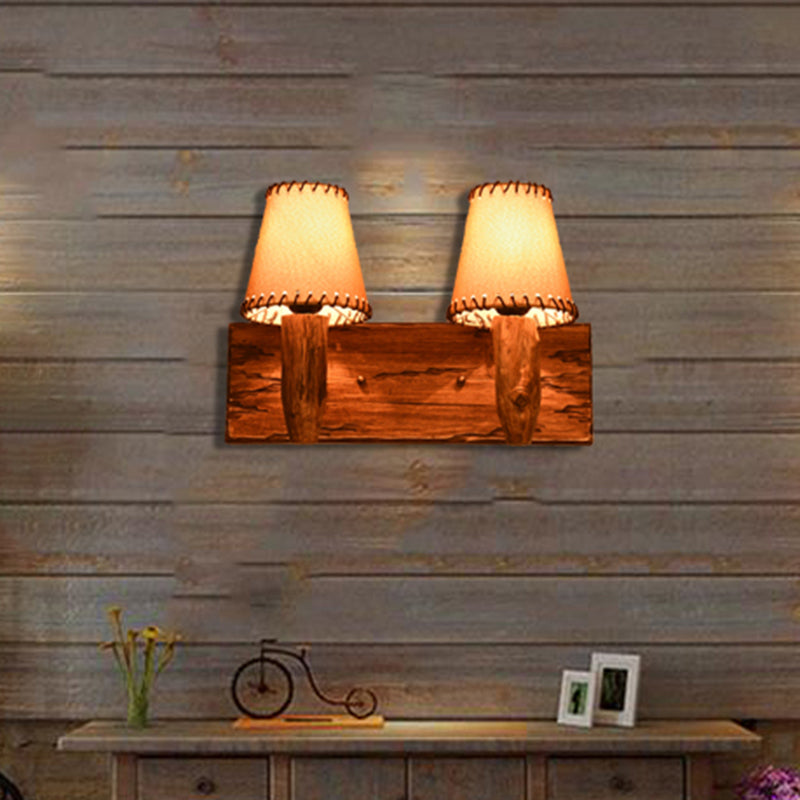 BowLift | 1/2-Light Tapered Wall Lamp Industrial Wooden Fabric Wall Lamp Fixture for Dining Room