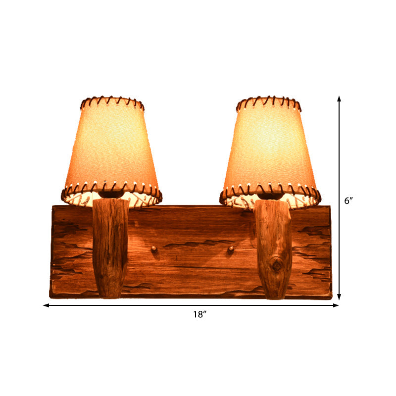 BowLift | 1/2-Light Tapered Wall Lamp Industrial Wooden Fabric Wall Lamp Fixture for Dining Room