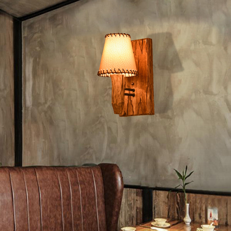 BowLift | 1/2-Light Tapered Wall Lamp Industrial Wooden Fabric Wall Lamp Fixture for Dining Room