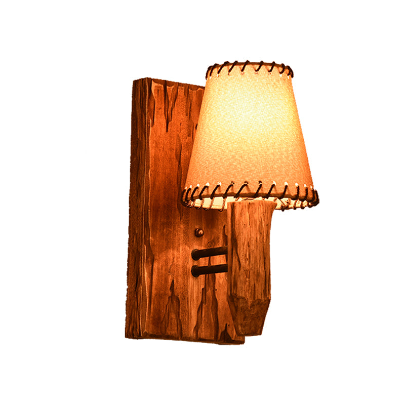 BowLift | 1/2-Light Tapered Wall Lamp Industrial Wooden Fabric Wall Lamp Fixture for Dining Room