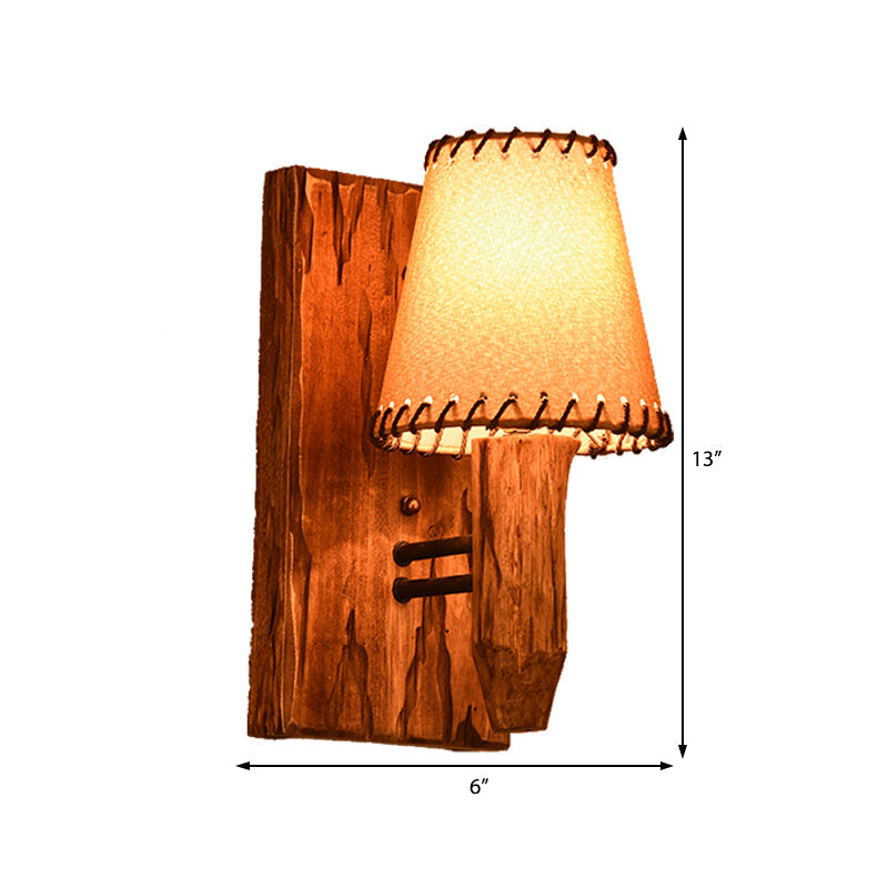 BowLift | 1/2-Light Tapered Wall Lamp Industrial Wooden Fabric Wall Lamp Fixture for Dining Room