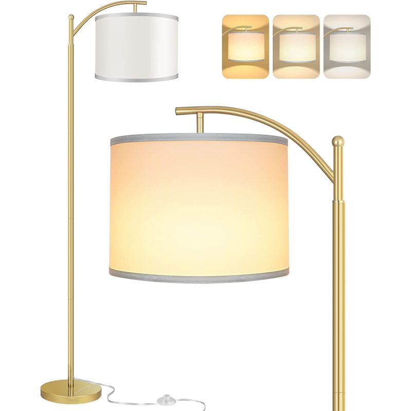 BowLift | Floor lamp with 3 color temperatures LED bulb, floor lamp high industrial floor lamp reading for bedroom, office, white lampshade included