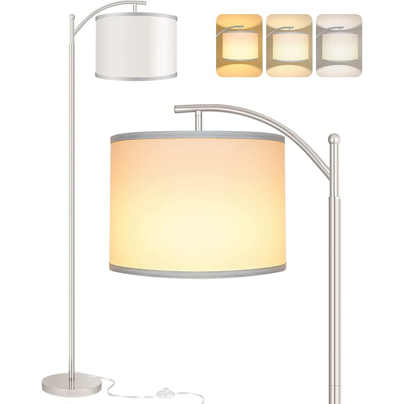 BowLift | Floor lamp with 3 color temperatures LED bulb, floor lamp high industrial floor lamp reading for bedroom, office, white lampshade included