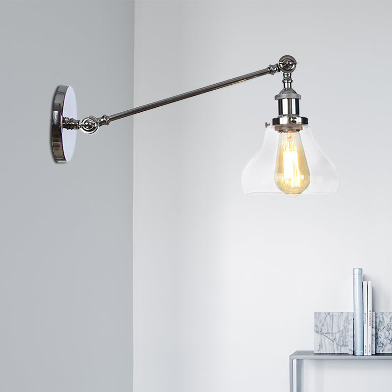 BowLift | 1 Light Indoor Lighting Fixture Farmhouse Black/Bronze/Brass Wall Lamp with Pear Clear Glass Shade, 8"/12" L Arm