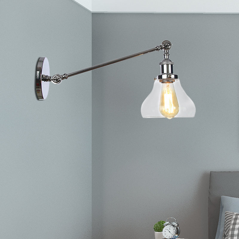 BowLift | 1 Light Indoor Lighting Fixture Farmhouse Black/Bronze/Brass Wall Lamp with Pear Clear Glass Shade, 8"/12" L Arm