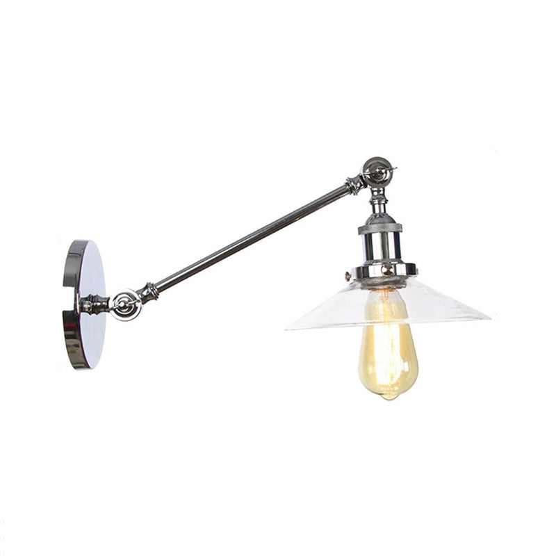 BowLift | 1 Light Indoor Wall Lamp Vintage Black/Brass/Bronze Lighting Fixture with Cone Transparent Glass Shade, 8"/12" L Arm
