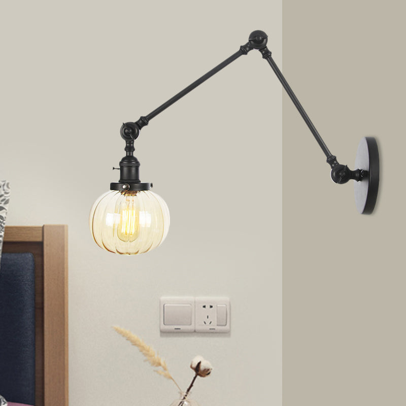BowLift | Globe Clear/Amber Glass Wall Mounted Lighting Vintage 1 Light Indoor Sconces in Brass/Chrome/Black with Adjustable Arm, 8"+8"/8"+8"+8" L