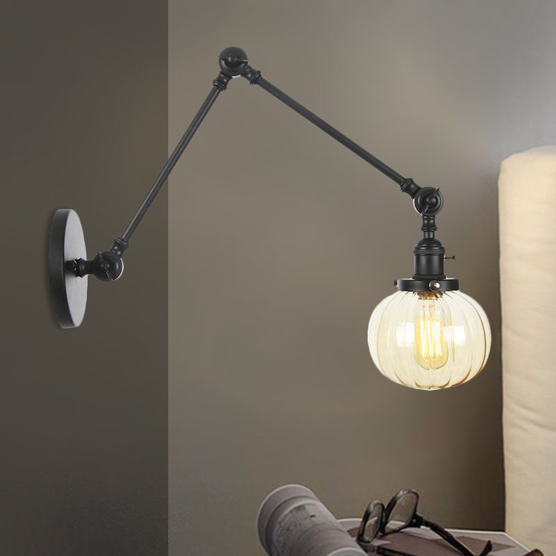 BowLift | Globe Clear/Amber Glass Wall Mounted Lighting Vintage 1 Light Indoor Sconces in Brass/Chrome/Black with Adjustable Arm, 8"+8"/8"+8"+8" L