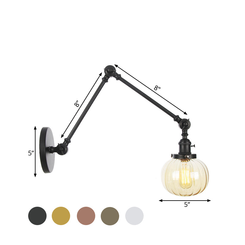 BowLift | Globe Clear/Amber Glass Wall Mounted Lighting Vintage 1 Light Indoor Sconces in Brass/Chrome/Black with Adjustable Arm, 8"+8"/8"+8"+8" L