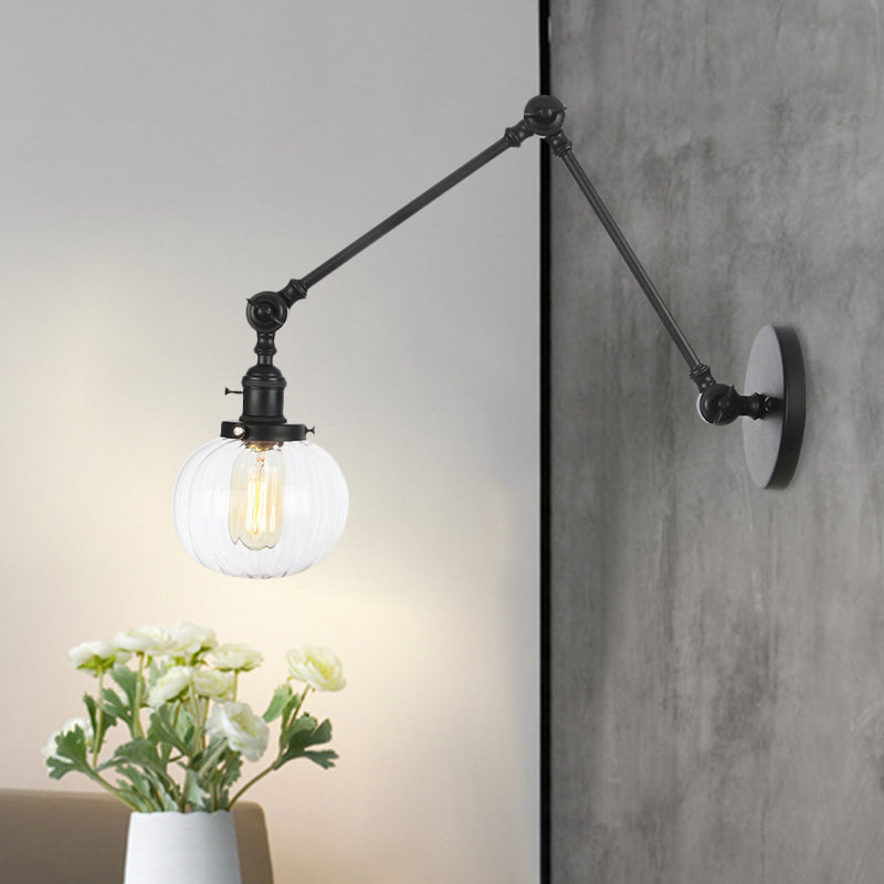 BowLift | Globe Clear/Amber Glass Wall Mounted Lighting Vintage 1 Light Indoor Sconces in Brass/Chrome/Black with Adjustable Arm, 8"+8"/8"+8"+8" L
