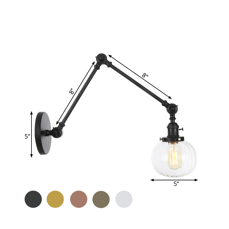 BowLift | Globe Clear/Amber Glass Wall Mounted Lighting Vintage 1 Light Indoor Sconces in Brass/Chrome/Black with Adjustable Arm, 8"+8"/8"+8"+8" L