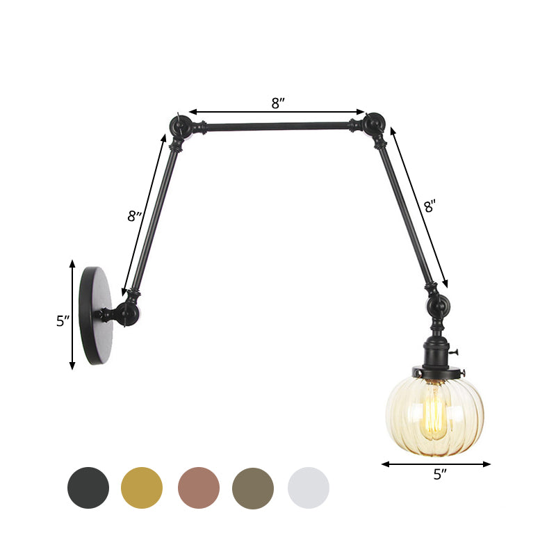 BowLift | Globe Clear/Amber Glass Wall Mounted Lighting Vintage 1 Light Indoor Sconces in Brass/Chrome/Black with Adjustable Arm, 8"+8"/8"+8"+8" L