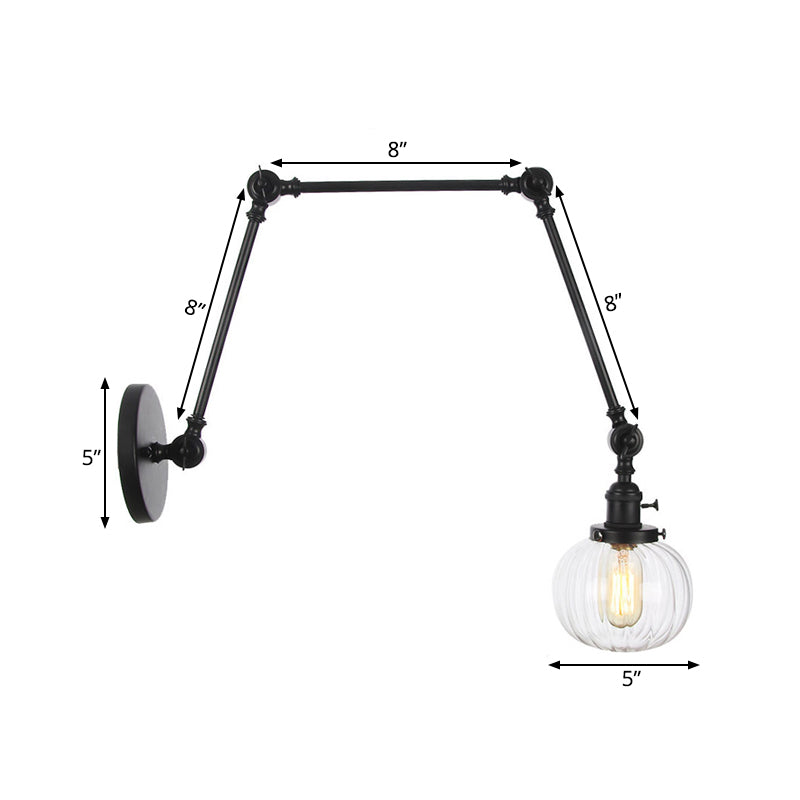BowLift | Globe Clear/Amber Glass Wall Mounted Lighting Vintage 1 Light Indoor Sconces in Brass/Chrome/Black with Adjustable Arm, 8"+8"/8"+8"+8" L