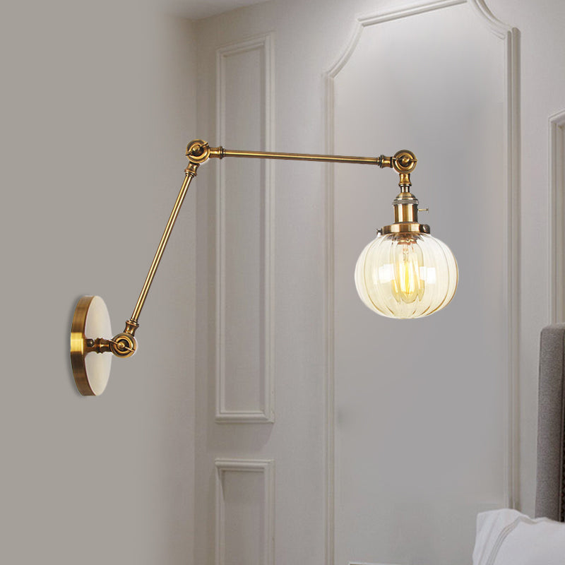 BowLift | Globe Clear/Amber Glass Wall Mounted Lighting Vintage 1 Light Indoor Sconces in Brass/Chrome/Black with Adjustable Arm, 8"+8"/8"+8"+8" L