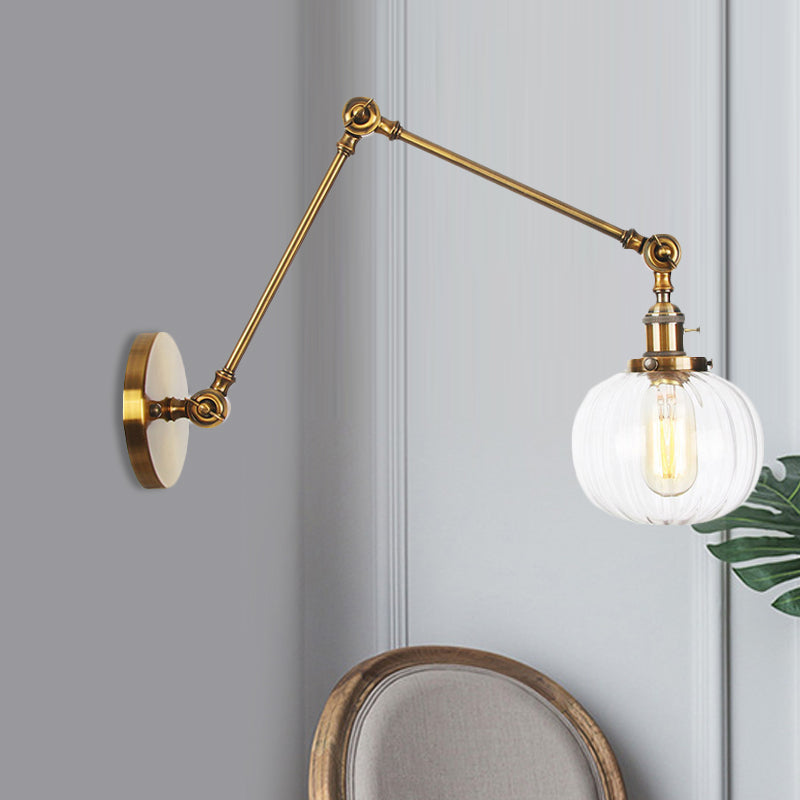 BowLift | Globe Clear/Amber Glass Wall Mounted Lighting Vintage 1 Light Indoor Sconces in Brass/Chrome/Black with Adjustable Arm, 8"+8"/8"+8"+8" L