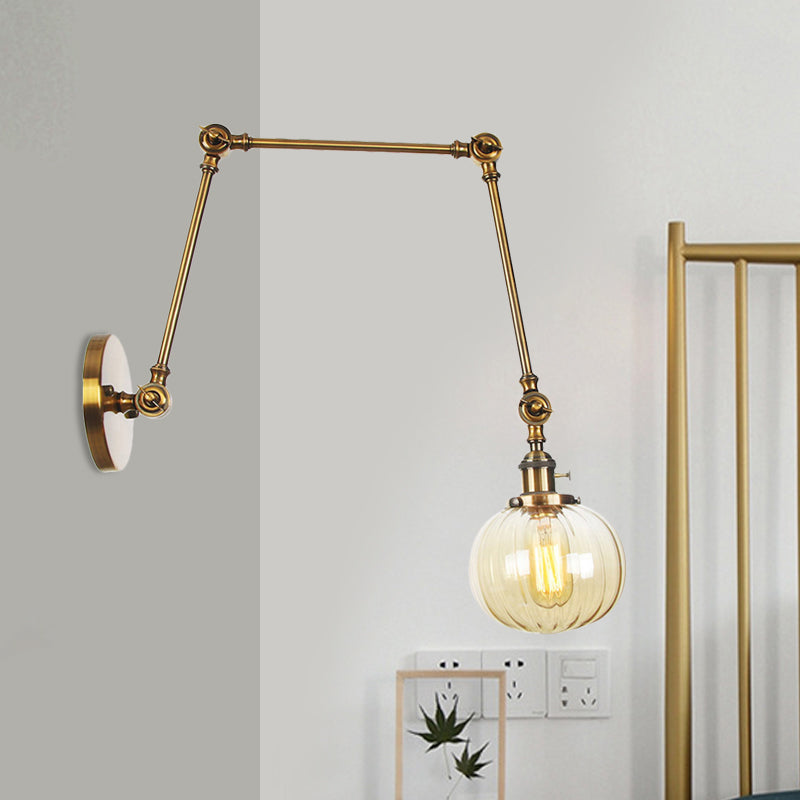 BowLift | Globe Clear/Amber Glass Wall Mounted Lighting Vintage 1 Light Indoor Sconces in Brass/Chrome/Black with Adjustable Arm, 8"+8"/8"+8"+8" L